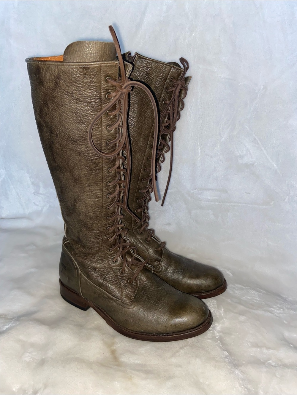 Frye Olive Green Tall Lace-Up Leather Boots